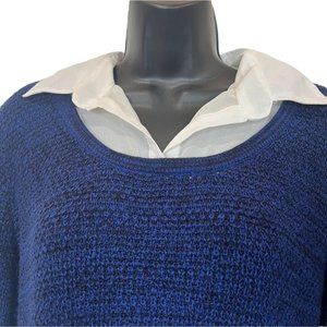 Women's AB Studio Dark Blue Knit & Chiffon Collared Sweater Size XL